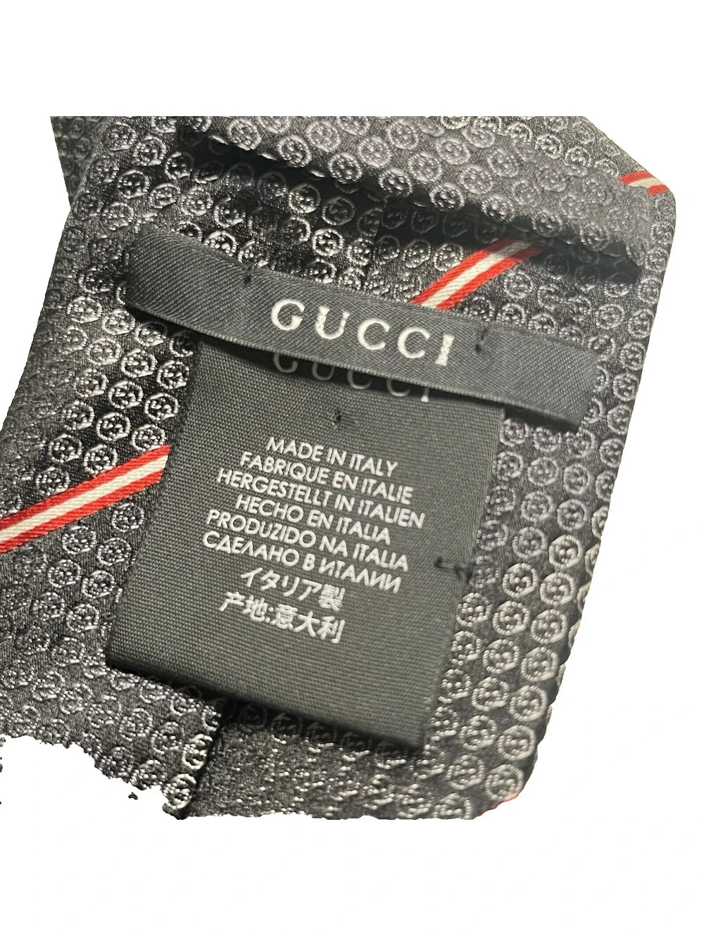 Gucci Men's Neck Tie Made in Italy Navy Red White GG Logo Vintage